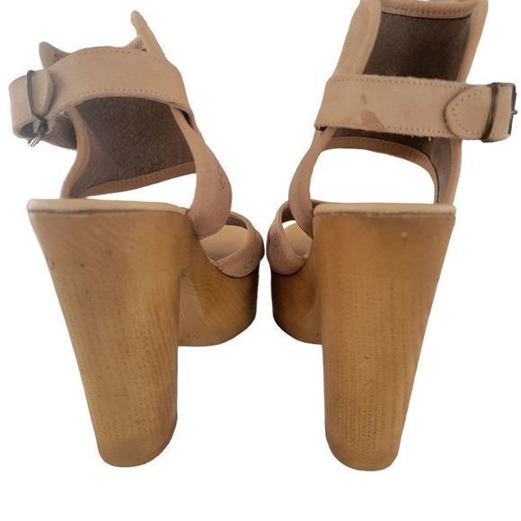 Cool Way wooden platform heels sandals tan with‎ etched flowers size 40 - Picture 3 of 6
